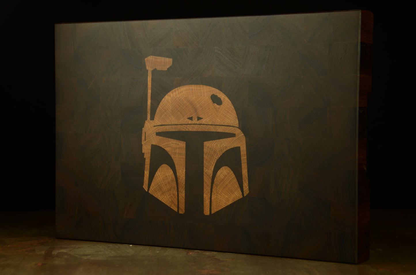 Billot de cuisine Boba Fett - Bois de bout en noyer & chêne