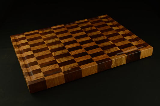Planche à découper XL premium - 53x40x4cm - Bois de bout chêne et noyer avec rigole à jus, finition haut de gamme