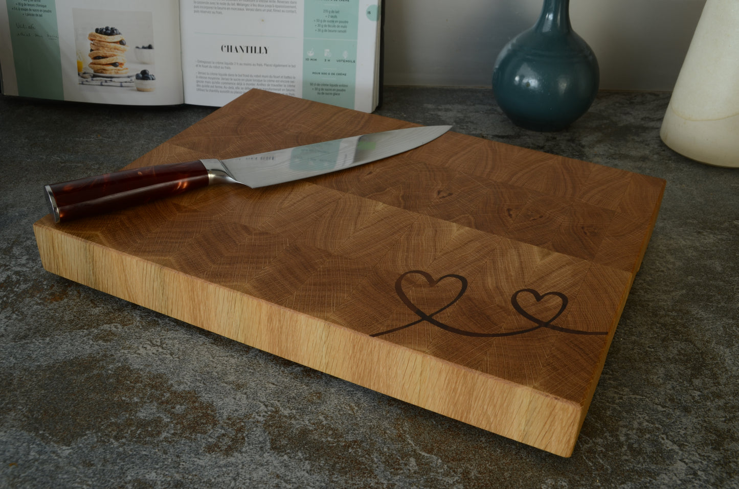 La Valentine - Planche à découper élégante - Billot en chêne et noyer -