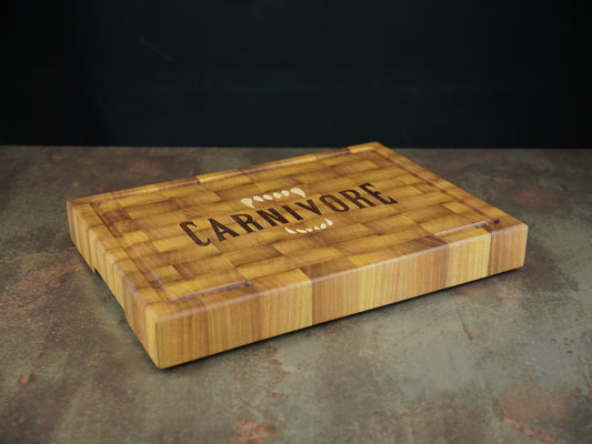 La Carnivore 🥩 - Planche en bois de bout alliant Noyer clair, sombre et hêtre