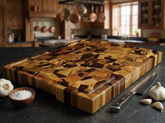 🧩 Planche en bois de bout Fractale Spéciale — Grand Format & Rigole à Jus