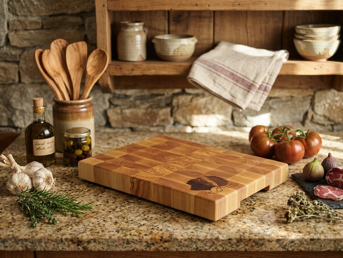 🪵 Planche à découper en bois de bout – Tête de Maure en Noyer | Collection Terroir Corse